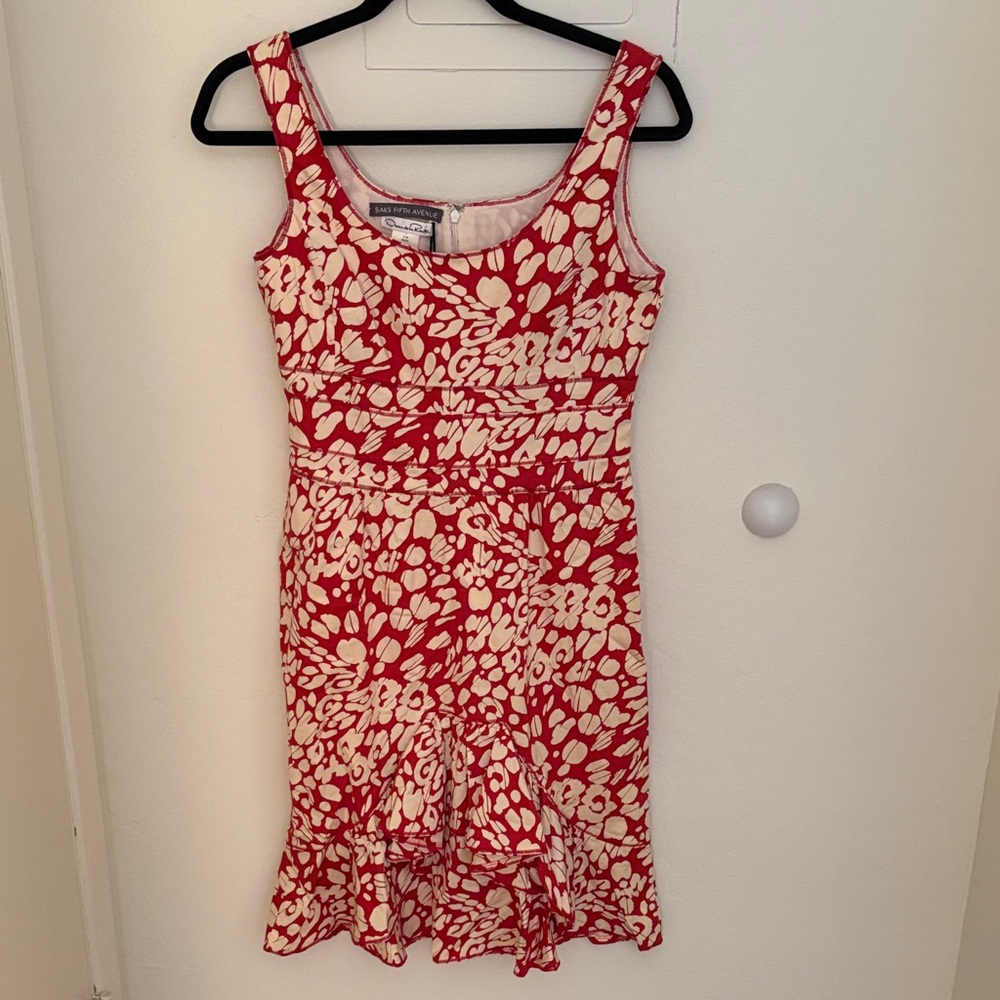 Oscar de la Renta Red and Cream Floral Mini Dress